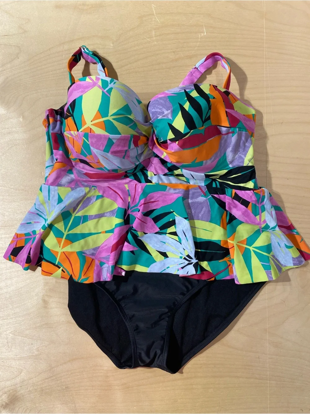 Terra & Sky Multicolor Tropical One-Piece Swimsuit 1X (16W-18W) (SC)